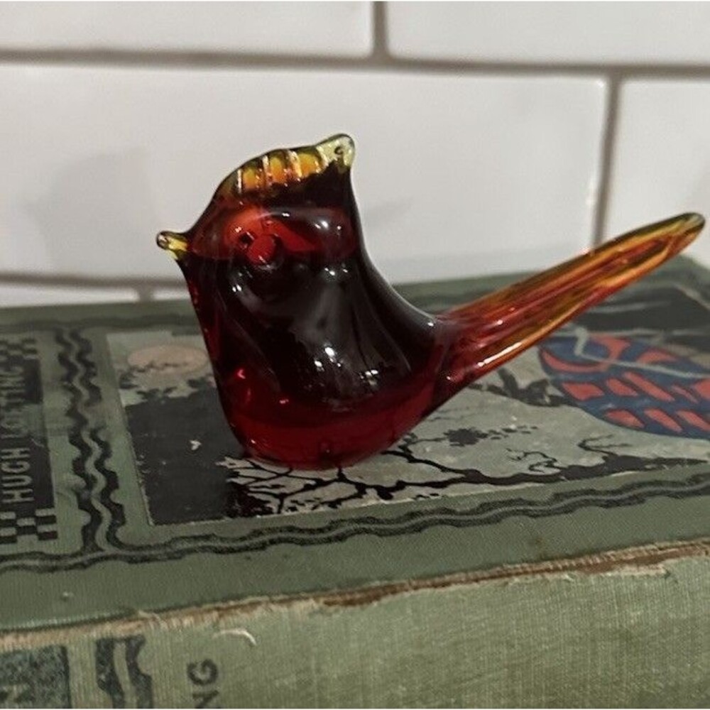 Vintage Amberina Art Glass Handmade Bird Figurine Red 4” Long Sweden